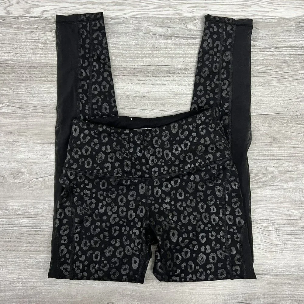 Victoria's Secret Sport Black Leopard Print Mesh Inserts Knockout Tights Sz XS